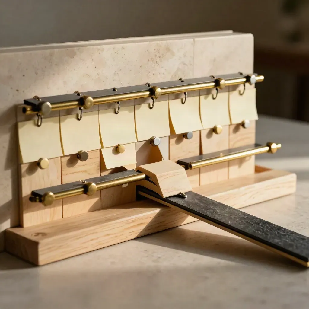 Travertine wall calendar blocks sliding apart to open a focus lane